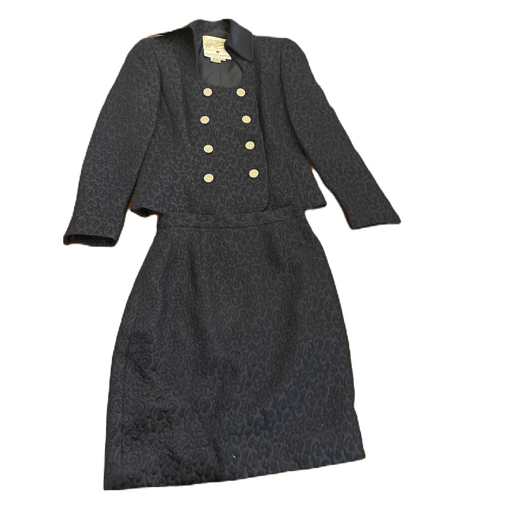 Vintage Rickie Freeman for Teri Jon Blue Jacquard Petites Skirt Suit